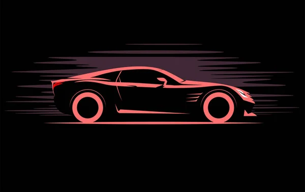 Stiliserad enkel ritning sport super bil Coupe sidovy på en mörk bakgrund — Stock vektor