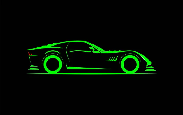 Estilizado simple dibujo deportivo super coche coupé vista lateral sobre un fondo oscuro Vectores de stock libres de derechos