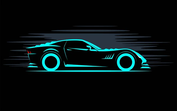 风格化简单绘制运动超级跑车侧视图在黑暗的背景 免版税图库插图