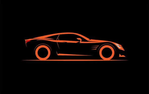 Stilizzato semplice disegno sport super car coupé vista laterale su uno sfondo scuro Illustrazione Stock
