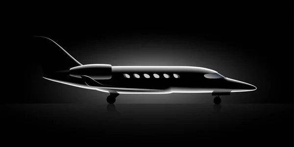 Aviones realistas de clase ejecutiva de jet privado en la noche Moscas — Archivo Imágenes Vectoriales