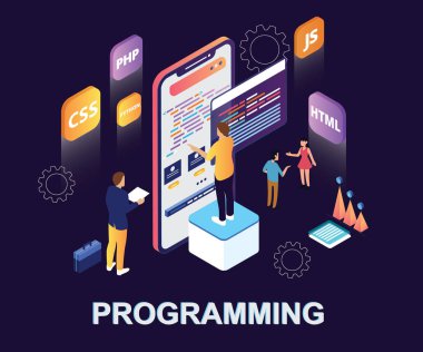 İzometrik sanat kavramı, bir müşteri için birden fazla programlama dilleri çıkış vermek bir mobil uygulaması ve bir Web sitesi yapmak için programlama insanlar