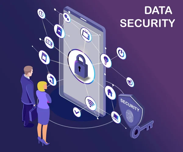 Isométrico Artwork Concepto Seguridad Datos Donde Todos Los Datos Del — Vector de stock