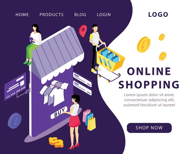 Online Shopping Concept where the Clothes are been Bought from the Website Isometric Artwork Concept. — Stock Vector