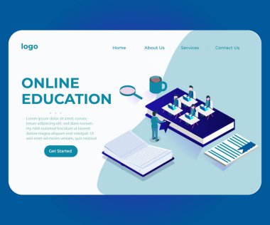 Öğretmen öğretim öğrencileri online Izometrik sanat konsepti.