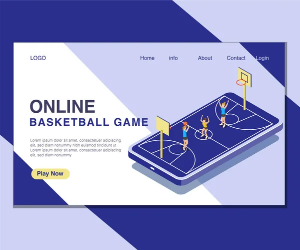 Online basket ball oyunu Izometrik sanat konsepti oynarken çocuklar. — Stok Vektör