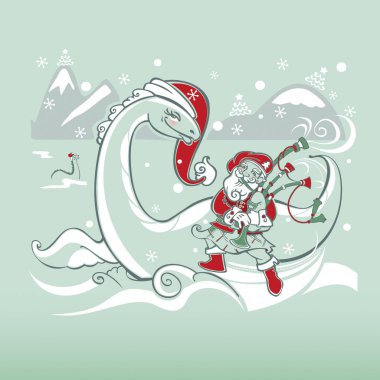 Noel Baba ve nessie Noel kartı