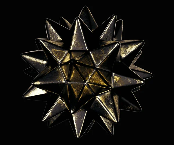 Abstract geometry golden and black object on black background. Star shaped. 3d illustration