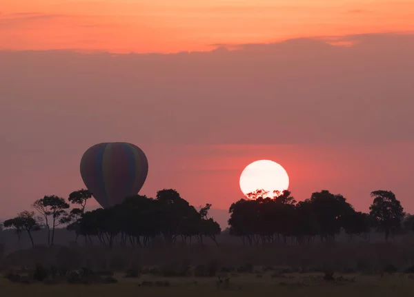 Güzel Gün Batımı Arka Plan Üzerinde Büyük Çizgili Balon — Stok fotoğraf