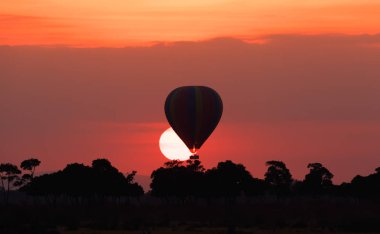 Güzel gün batımı arka plan üzerinde büyük çizgili balon