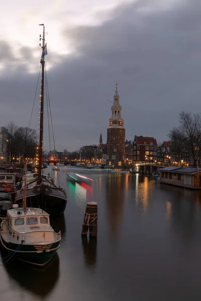 Amsterdam Holland January 2019 Зображення Каналів Міста Амстердама Кінці Вечора — стокове фото
