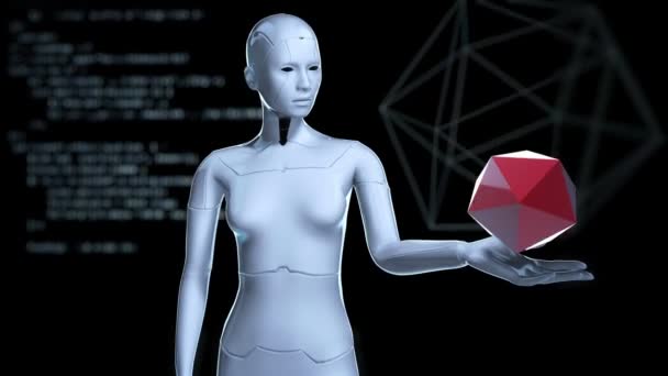 Cyborg Girl Apprend Science Fiction Contexte Futuriste — Video