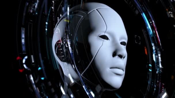 Cyborg Girl Čte Data Futuristické Rozhraní — Stock video