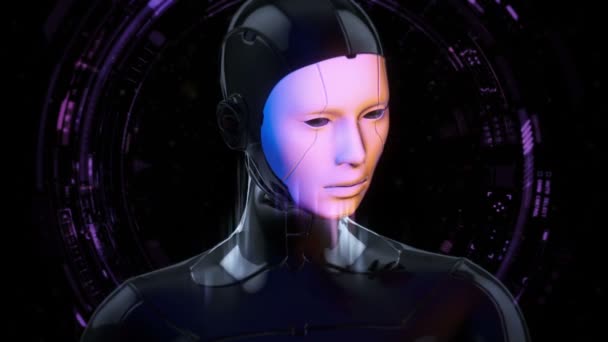 Cyborg Meisje Met Blauwe Ogen Futuristische Stijl Digital Artwork — Stockvideo