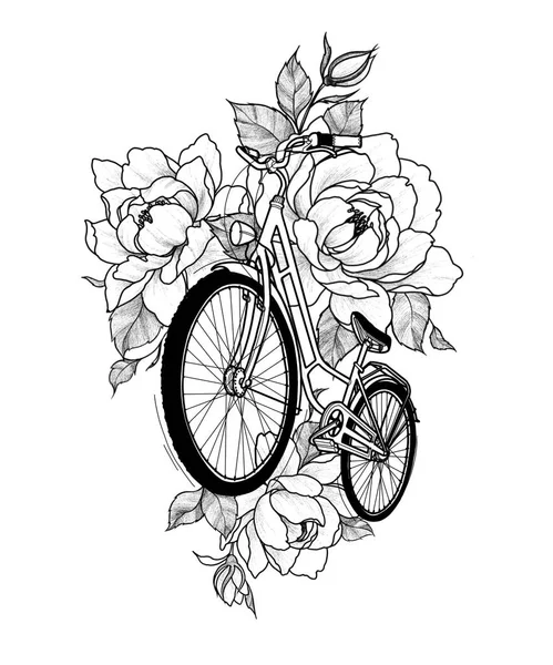 Bicicleta Con Flores Negro — Foto de Stock