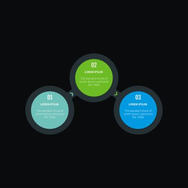 3 basamak Infographic, üç seçenek akışı Infographic, dairesel seçenekleri süreçleri diyagramı