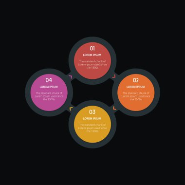 Adım 4 Infographic, dört seçenek akışı Infographic, dairesel seçenekleri süreçleri diyagramı