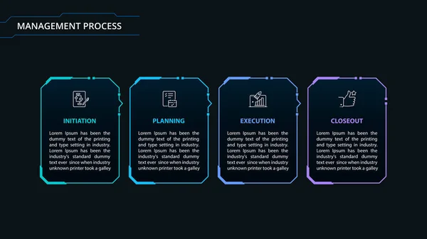 Σχέδιο Διαχείρισης Διαδικασίας Infographics Διαδικασία Τεσσάρων Βημάτων Επαγγελματίες Οπτικοποίηση Δεδομένων — Διανυσματικό Αρχείο