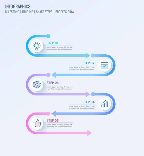 里程碑信息图表 时间轴信息图表 流程信息图 业务概念的蛇步骤模板 可用于演示文稿横幅 工作流布局 流程图 — 图库矢量图片