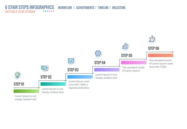 Merdiven Basamakları Başarı Merdiveni Zaman Çizelgesi Infographics Şablon Başlangıç Düzeyleri — Stok Vektör