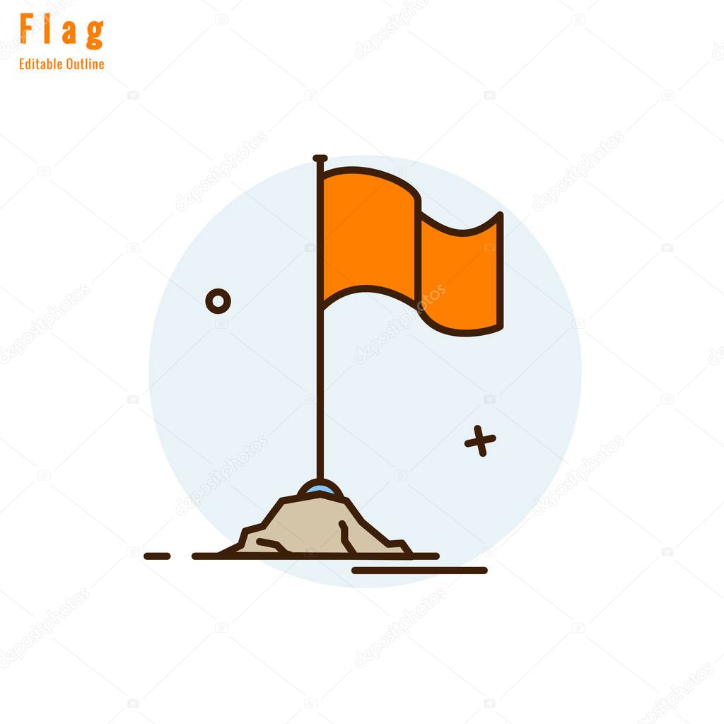 Temple Orange Flag, Flag icon, Competition flag, Business milestone, success, Thin line editable stroke