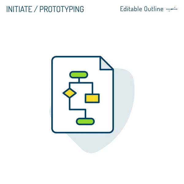 Initiate Icon Planning Icon Prototype Software Development Process Coding Flowchart — 图库矢量图片