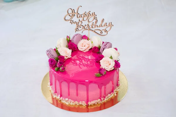 Sweet pink cake happy birthday