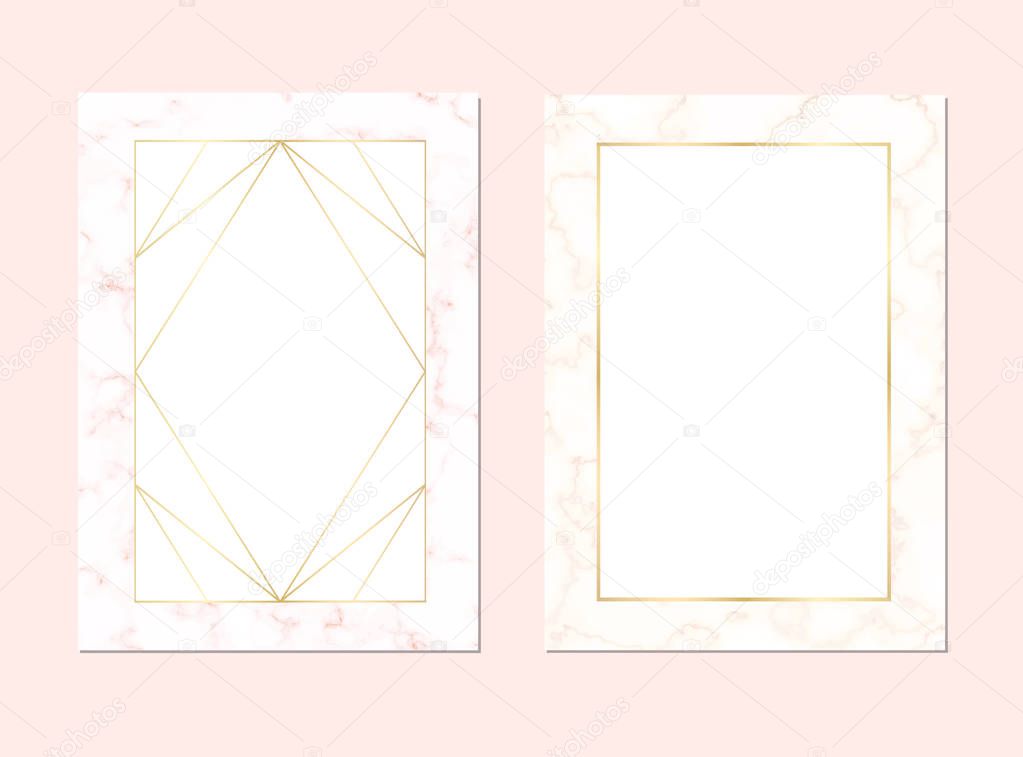 Vector abstract modern background for wedding or business card with rose gold marble texture. Template for card, invitation, business, vip, flyer, logo, brochure.