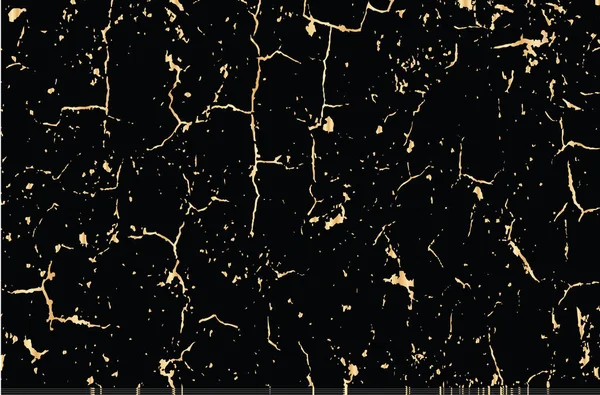 Textura de oro grunge vectorial aislada en negro. Patina rasguño fondo dorado . — Vector de stock