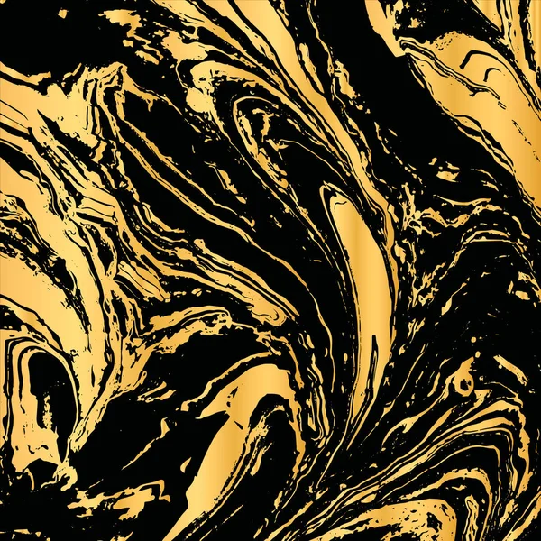 Vectorillustratie van hand getrokken inkt marmering textuur. Zwart en goud ontwerpsjabloon voor feest, uitnodiging, web, banner, verjaardag, bruiloft, visitekaartje. — Stockvector