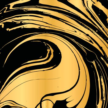 El vektör çizim mürekkep Ebru doku çizilmiş. Siyah ve altın tasarım şablonu parti, davet, web, afiş, Doğum günü, düğün, kartvizit için.