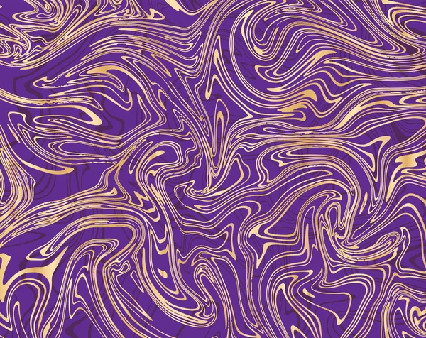 Vector violet en goud marmeren abstracte achtergrond. Vloeibare marmeren patroon. Trendy sjabloon voor ontwerp, bruiloft, uitnodiging, feest, verjaardag, web, banner, kaart. — Stockvector