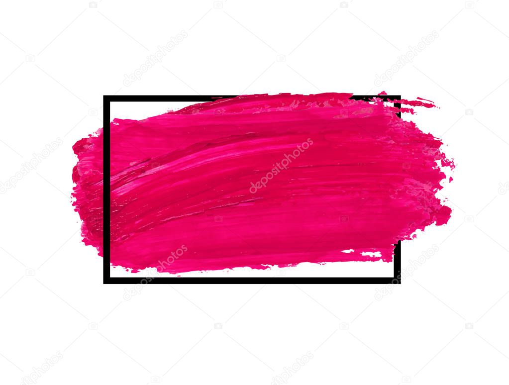 Pink brush stroke banner isolated on white background. Abstract hand painted lipstick background.