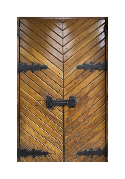 Porta de madeira marrom velho isolado no fundo branco. — Fotografia de Stock