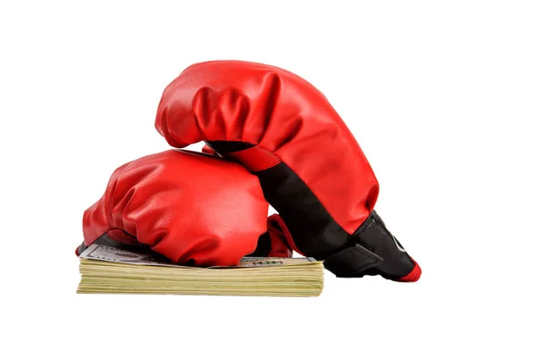 Red Boxing Gloves Dollar Bills White Background — Stock Photo, Image