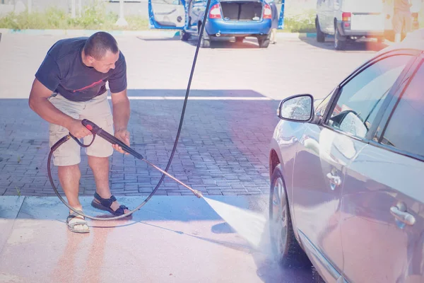 Auto Servicio Lavado Autos Dueño Lava Coche — Foto de Stock