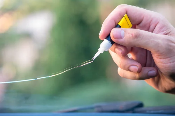 Reparación Del Parabrisas Del Coche Pegado — Foto de Stock