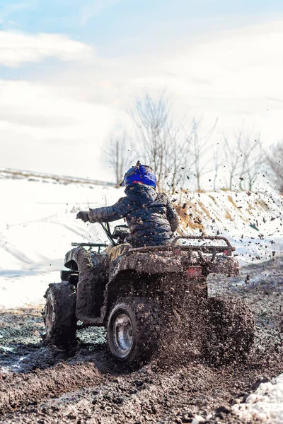 Boy Riding Atv Road — Stock Photo, Image