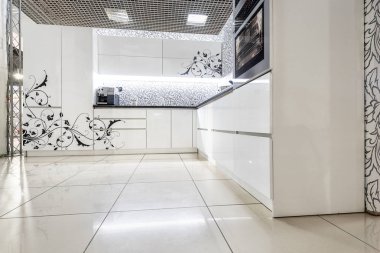 Modern beyaz Mutfak mobilya. Ön yüzeyine boyalı. Üretim - Mdf kullanılan malzeme