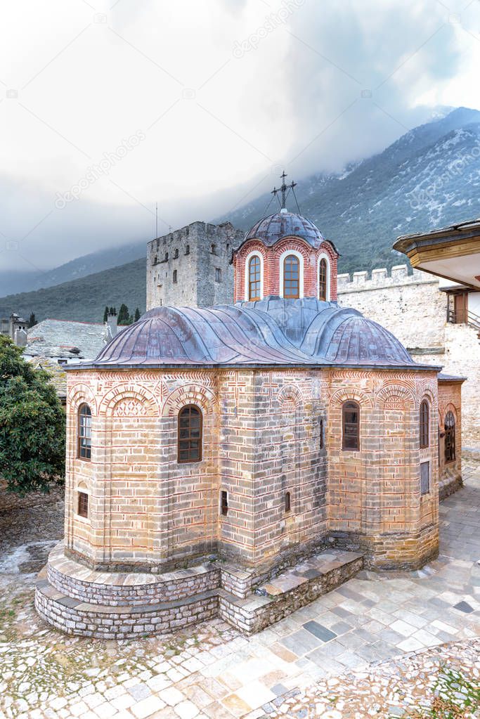 Church in the Great Lavra Orthodox monastery at Mount Athos, Agion Oros (Holy Mountain), Chalkidiki, Greece