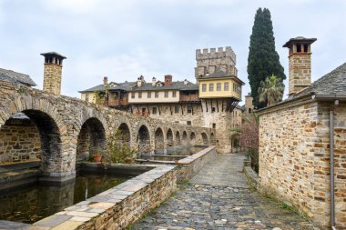 Stavronikita Ortaçağ manastır ayrıntılar üzerinde kutsal Mount Athos bina