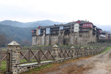 Iveron Ortaçağ manastır ayrıntılar üzerinde kutsal Mount Athos bina