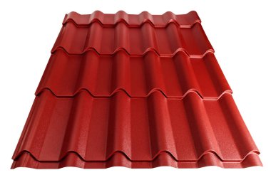 Beyaz arka planda izole metal kiremit. Çatı malzemesi