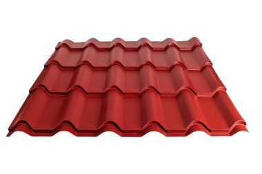 Beyaz arka planda izole metal kiremit. Çatı malzemesi