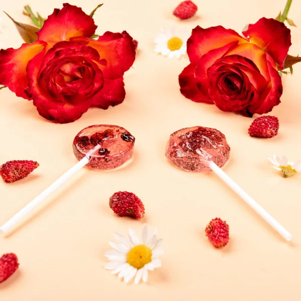 Lollipops made from natural fruits and berries. Healthy food and vegetarian food concepts.