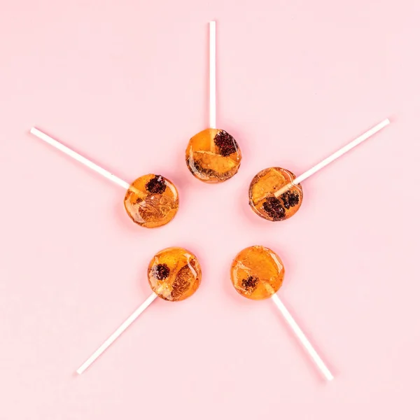 Lollipops made from natural fruits and berries. Healthy food and vegetarian food concepts.