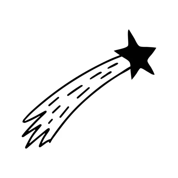 Söt Handritad Klotter Enkel Komet Ikon Isolerad Vit Bakgrund Illustration — Stock vektor