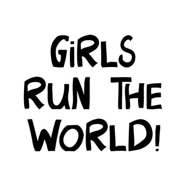 Dünyayı kızlar yönetiyor. Modern İskandinav tarzında sevimli el yazmaları. Beyaz arka planda izole edilmiş. Vektör stok illüstrasyonu.