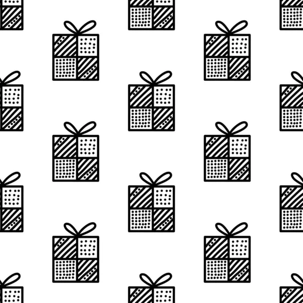 Modello Senza Cuciture Realizzato Con Scatole Regalo Doodle Con Fiocco — Vettoriale Stock