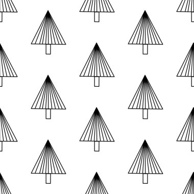 Kusursuz desen, soyut köknar ağaçlarından yapılmış. Beyazda izole edilmiş. Vektör stok illüstrasyonu.